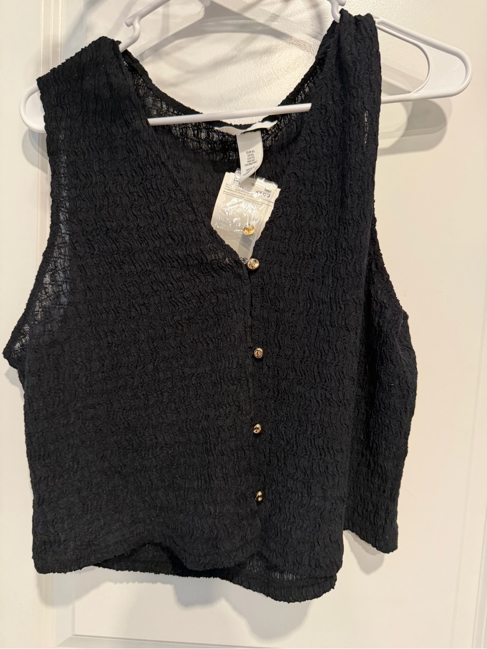 H&M Black Textured Sleeveless Button Front Top XL NWT